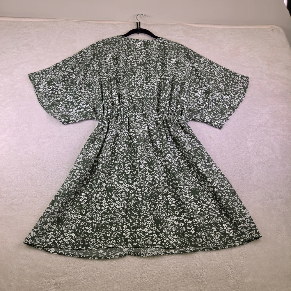 C+D+M Collection Green Floral Button Front Midi Dress Small Kimono Sleeve Boho - Picture 7 of 8